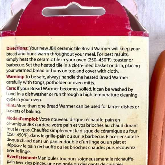 JBK Small Bread Warmer Pottery Ceramic Redware Tile 3 x 5 inches Original Box - Picture 4 of 9